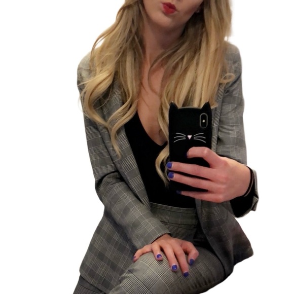 Bershka Gray Houndstooth Plaid Trouser Pants – Size Small – Tailored Suit Pants - Picture 7 of 12